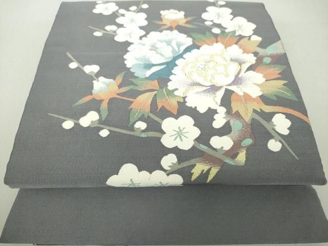 平和屋着物□極上 九寸名古屋帯 草花文 薄い錆青磁色地 逸品 DZAA7184kh5