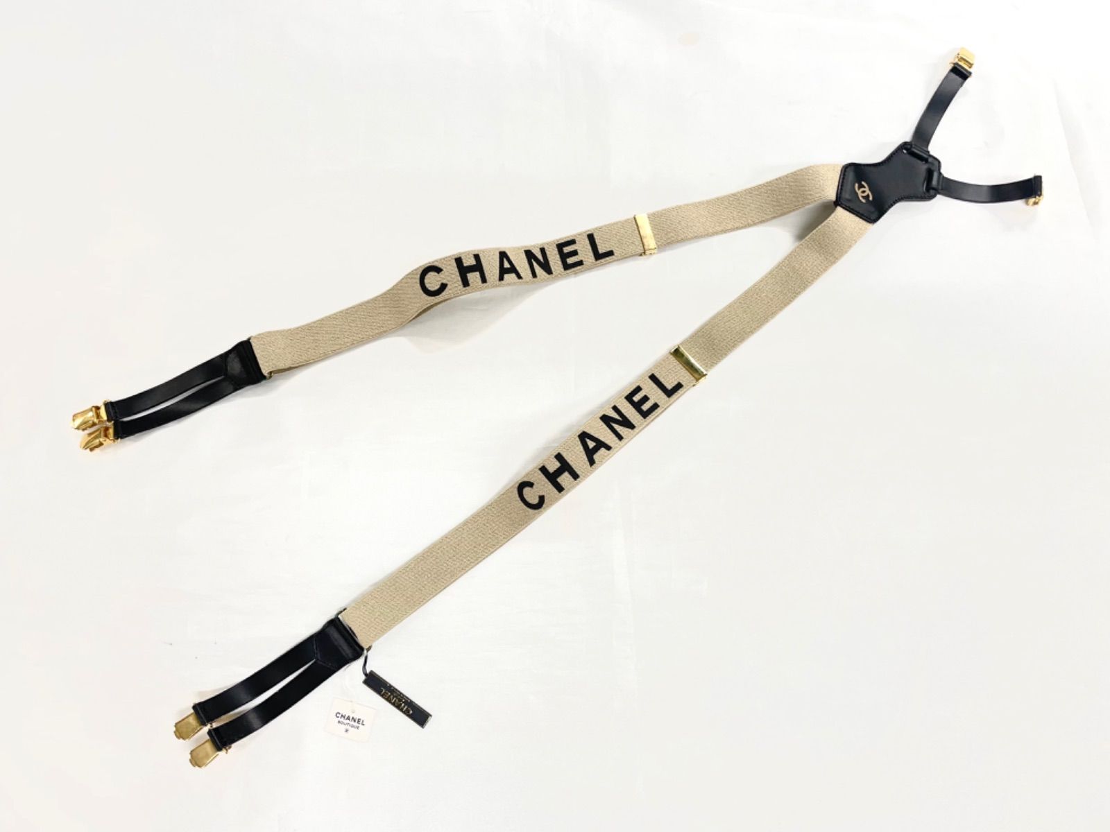 CHANEL キャンバス サスペンダー ベージュ CHANEL 【中古】CHANEL サスペンダー キャンバス レザー