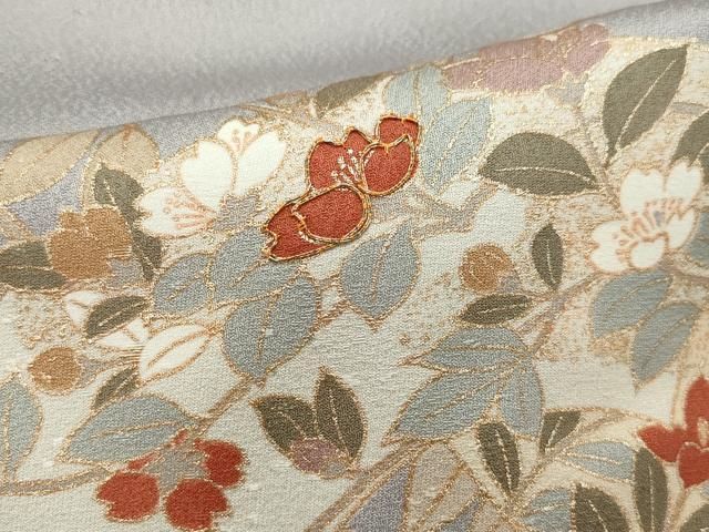 平和屋着物□極上 夏物 訪問着 縦絽 片輪車花文 白藤色地 逸品