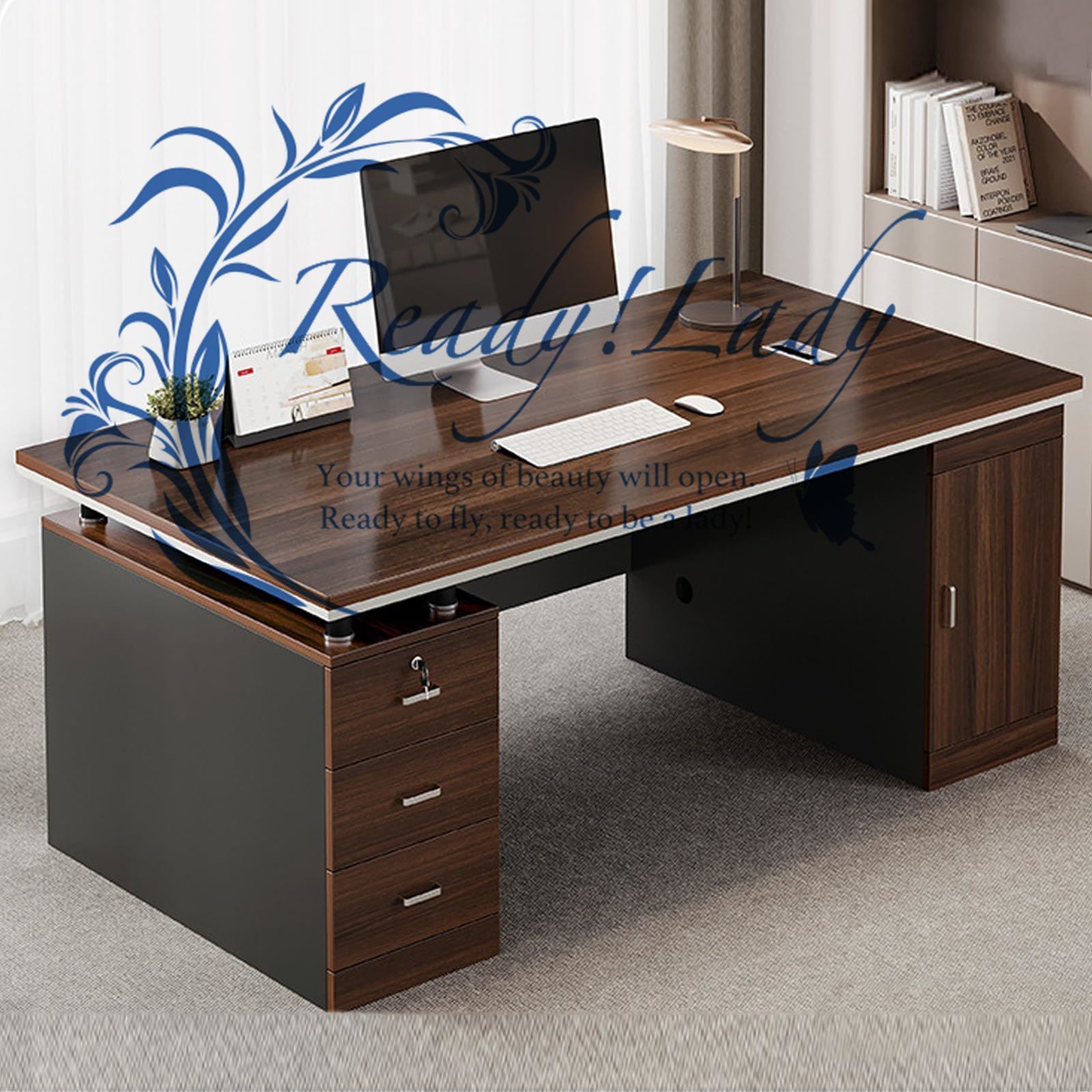全品送料無料！ ファイルキャビネット付きエグゼクティブデスク 引き出し付き大型オフィスデスクコンピュータデスク ホームオフィス用家具デスクワークステ 価格は最安値!