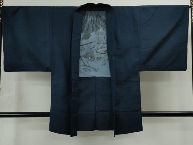 平和屋着物●男性　紬　アンサンブル　色無地　留紺色　正絹　逸品　CAAS6825yc 平和屋着物○男性 紬 アンサンブル 色無地 留紺色 正絹 逸品