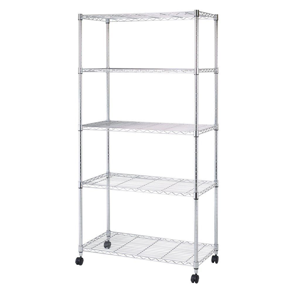 商品 キッチン収納 シェルフ 業務用 ポール径25mmパーツ対応 防錆加工 EL25-90185 キャスター付き 頑丈 全体耐荷重400kg 幅90×奥行46×高さ180cm 収納棚 スチールラック 5段 幅90 メタルルミナスラック ルミナス互換 棚