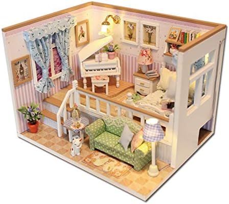 [新品※未使用] ドールハウスDiyミニチュアルームセット、プリンセスルームDiyドールハウスキット| クリスマスプレゼント用のダストカバー付きアセンブリモデルおもちゃミニチュア家具