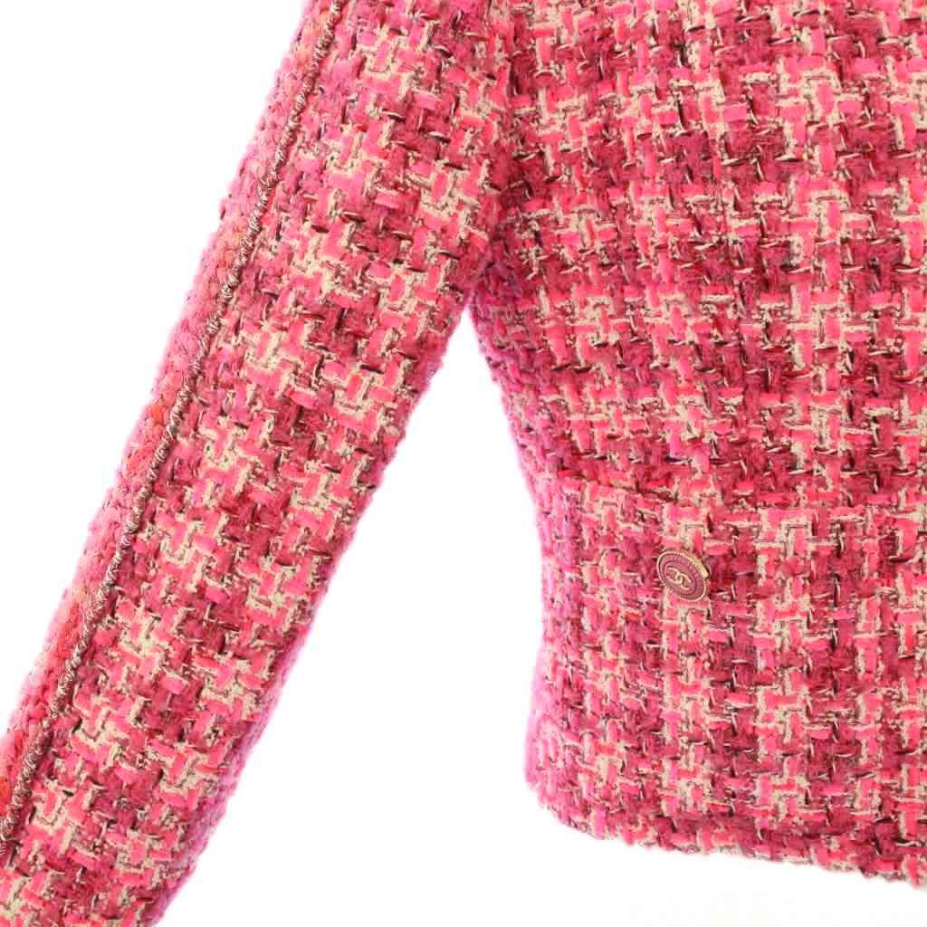 シャネル CHANEL uniform ノー ジャケット アウター ショート丈 ツイード ココボタン ココマーク ロゴ ウール シルク 36 ピンク BB SIROKUMA-CORPORATION_COM