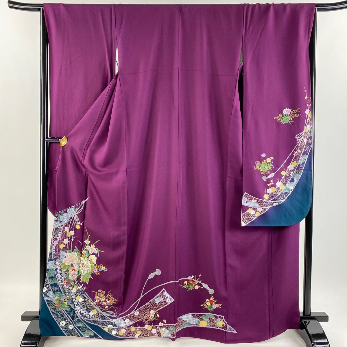 振袖 身丈168cm 裄丈66.5cm M 袷 袋帯フルセット 几帳 草花 刺繍