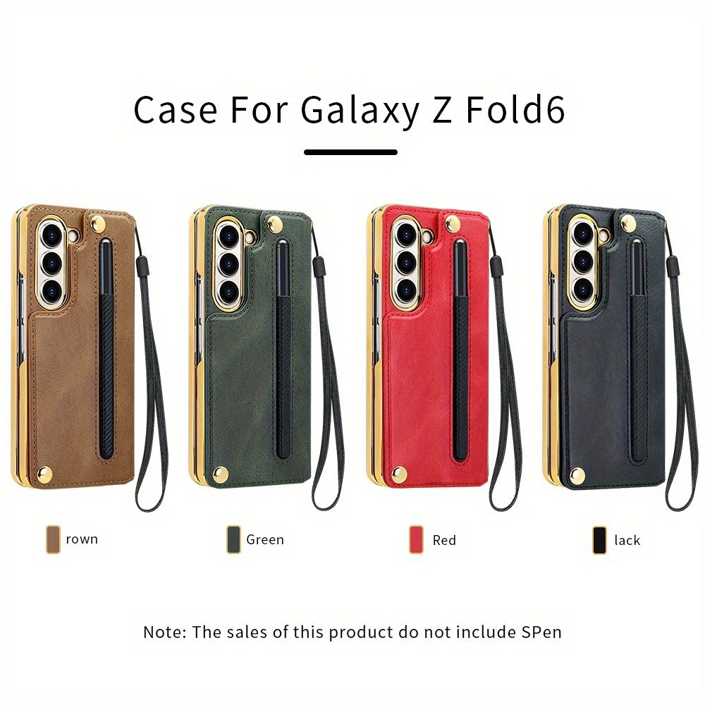Samsung Fold6携帯電話ケースブラケット用ペンスロットとカードスロット付き、Fold5携帯電話電気メッキケース、Zfold 3ケースフィルム一体型携帯電話保護ケース