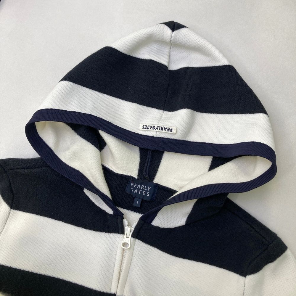 汎用性のある サイズ 1 PEARLY GATES パーリーゲイツ フード付 長袖ジップジャケット ボーダー 星柄 ネイビー系 240101534430 ゴルフウェア レディース ストスト 優美な