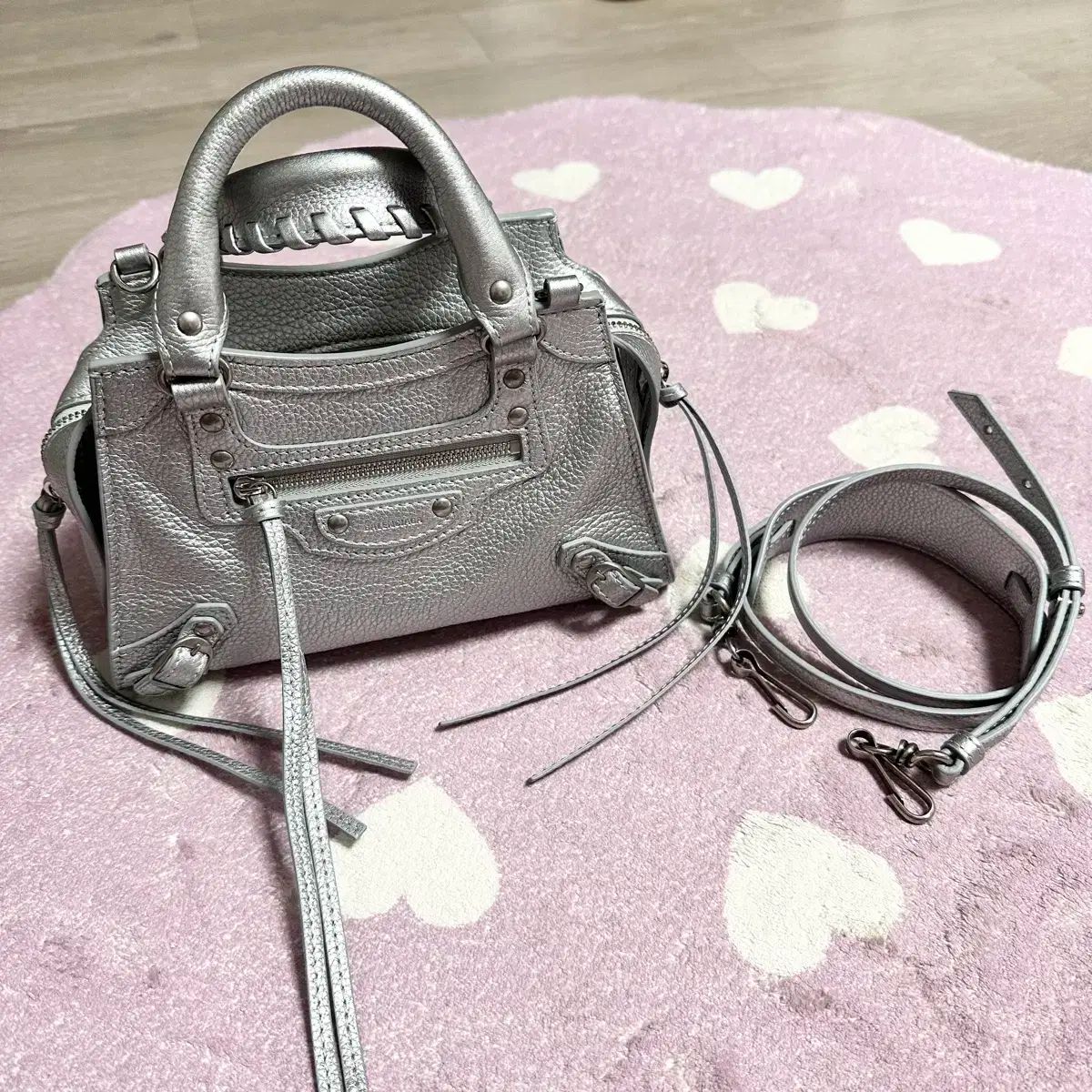 BALENCIAGA バレンシアガ ネオクラシックシティ ミニ シルバー BALENCIAGA Neo Classic City Mini Silver Pebbled Leather 2WAY Bag