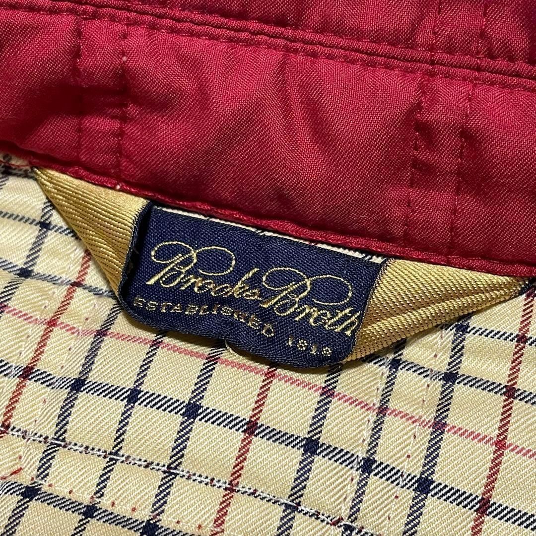 Brooks Brothers 中綿キルティングジャケット レディース 2 レッド 赤 ゴールド刻印ボタン 裏地チェック 軽量 防寒 秋冬 GULLKHAN_COM