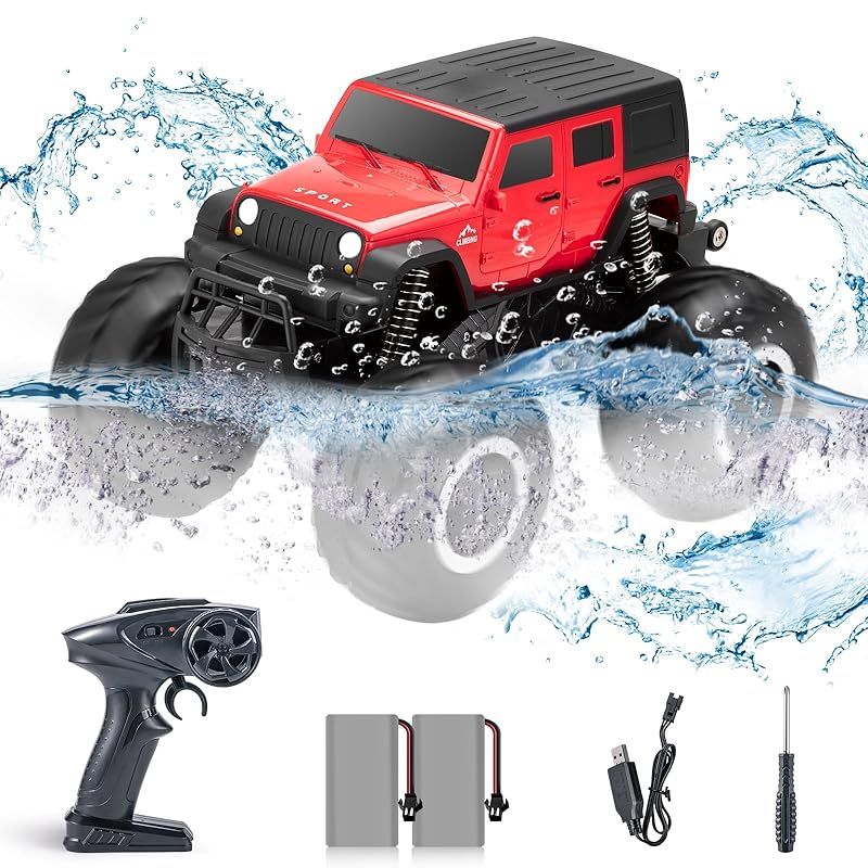 Carox ラジコン 水陸両用 4wd 防水 オフロード ラジコンカー 衝突防止機能を備え 360°回転できる 超信地旋回 充電式バッテリー2個付き SDGs エスディージーズ 子供|学生向けにプレゼント 日本語取説 OX34