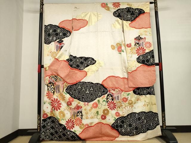 平和屋着物○豪華振袖 駒刺繍 鳳凰花文 橘 金彩 正絹 逸品 AABA4844ck