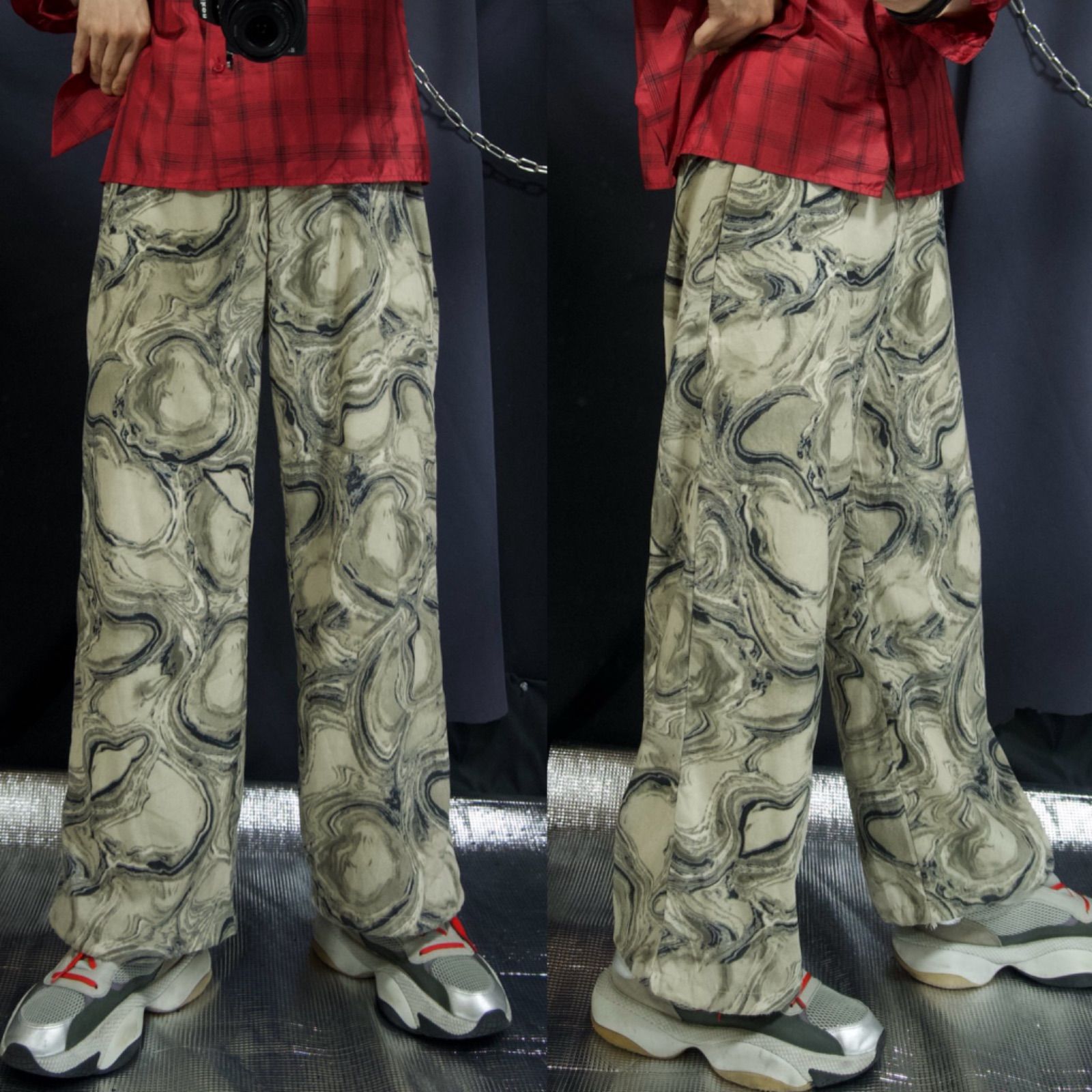 USED Marble Abstract Full Graphic Pattern Easy Wide Pants マーブル  
