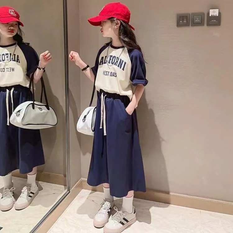 スカート 春 韓国子供服 ゆったり 半袖シャツ ガールズ 夏 キッズ 上下セット 子供服 女の子 スポーツウェア セットアップ 女児 セットアップ  小学生 中学生 ジュニア ウエストゴム ロングスカー#infit606243 メルカリ