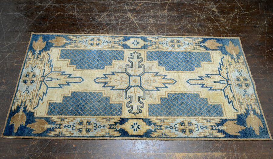 蔵A4876g 古い緞通 段通 敷物 絨毯 木綿 堺赤穂鍋島