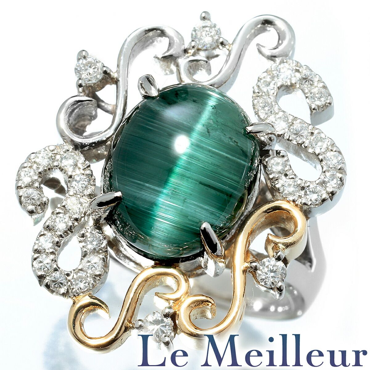 新品仕上済】 トルマリンキャッツアイ 5.76ct ダイヤモンド 0.31ct 