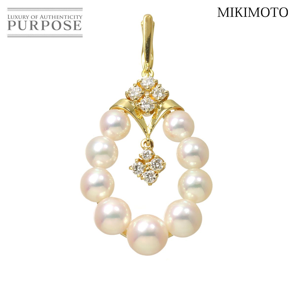 MIKIMOTO☆K18YGパールダイヤペンダント☆アコヤ真珠7.5㎜☆超美品 ミキモト MIKIMOTO アコヤ真珠 7.0-5.4mm ダイヤ ペンダント