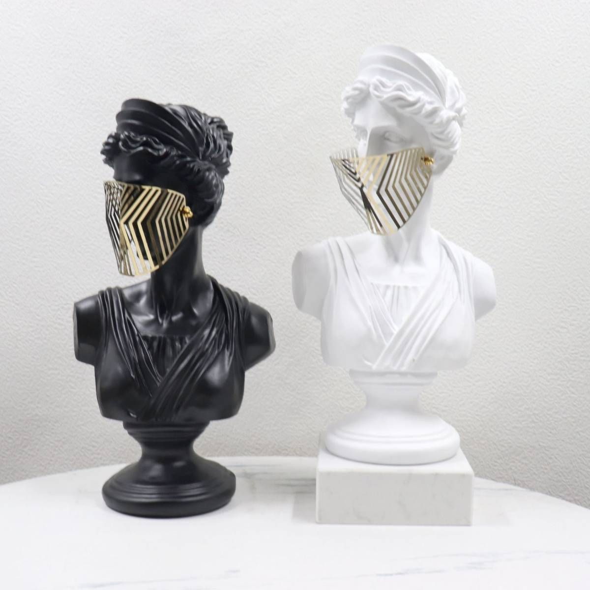 ギリシャ神話 彫刻 バスト像 石膏像 上品 飾り マスク 女性 黒 白