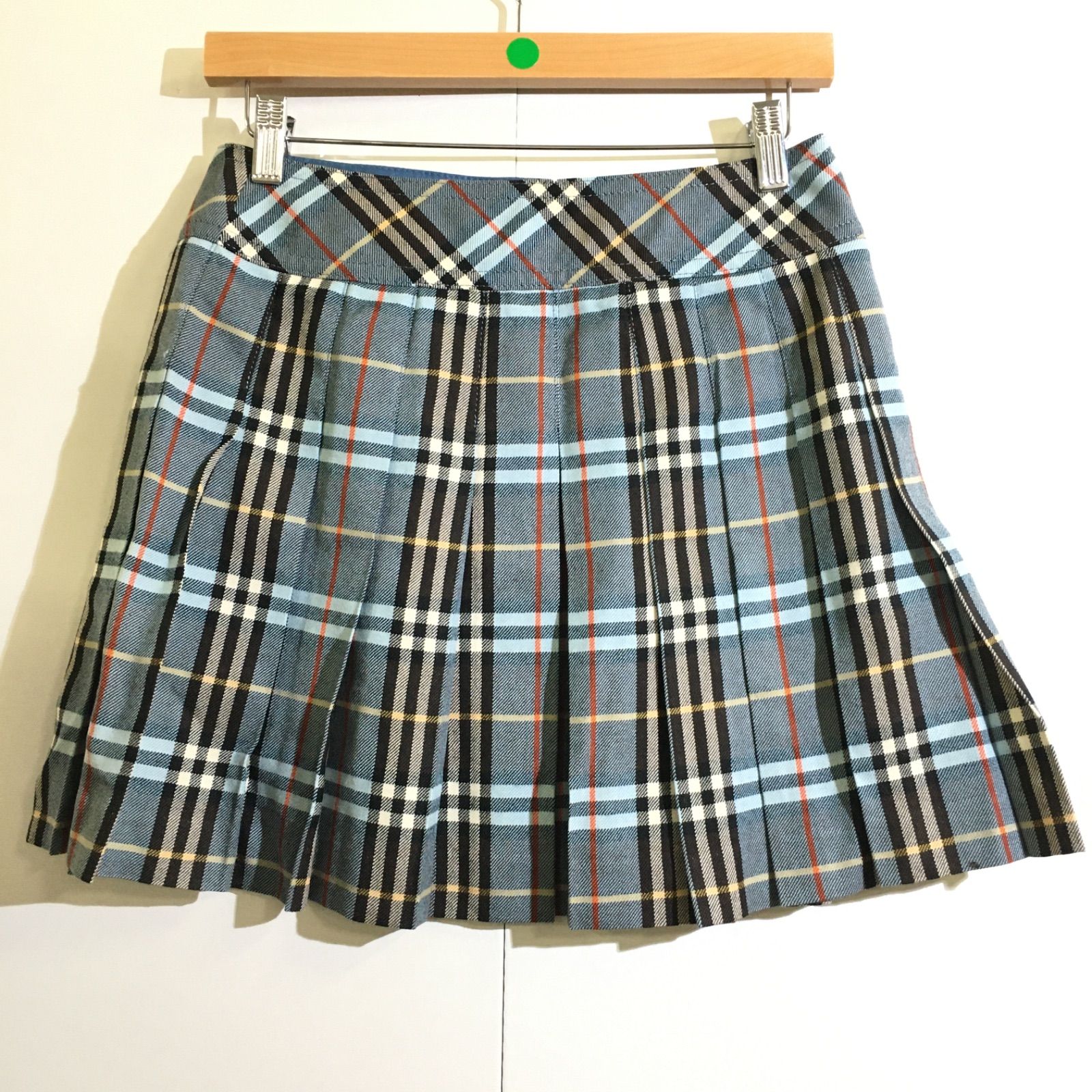 バーバリーブルーレーベル プリーツスカート ミニスカート 革ベルト 38 BURBERRY BLUE LABEL バーバリー ブルーレーベル ミニスカート