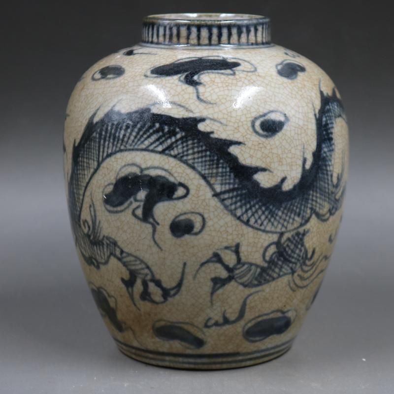 清康熙青花雲竜紋缶陶磁器 装飾品 現代工芸品 美術品 置物