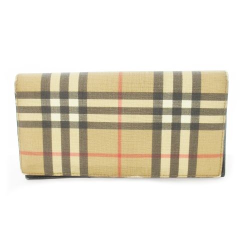 バーバリー BURBERRY 長財布 ロングウォレット 小銭入れあり 二つ折り PVC レザー 革 ノバチェック ベージュ |CK28 GY01