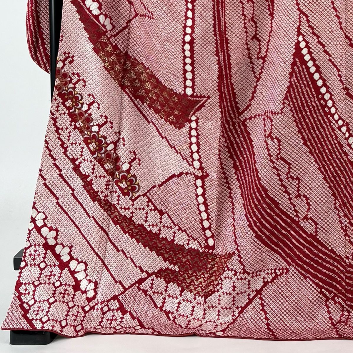 振袖 身丈173.5cm 裄丈71.5cm L 袷 熨斗 花 刺繍 総絞り 赤 正絹 名品  