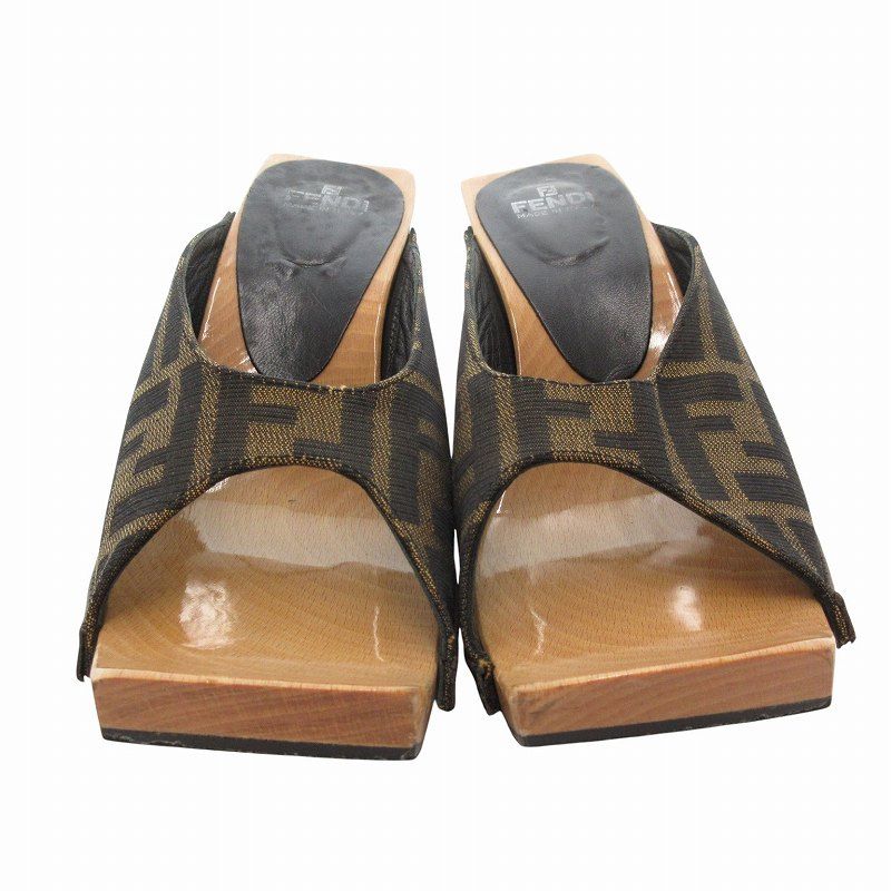 フェンディ FENDI ミュール サンダル ズッカ柄 ウッド