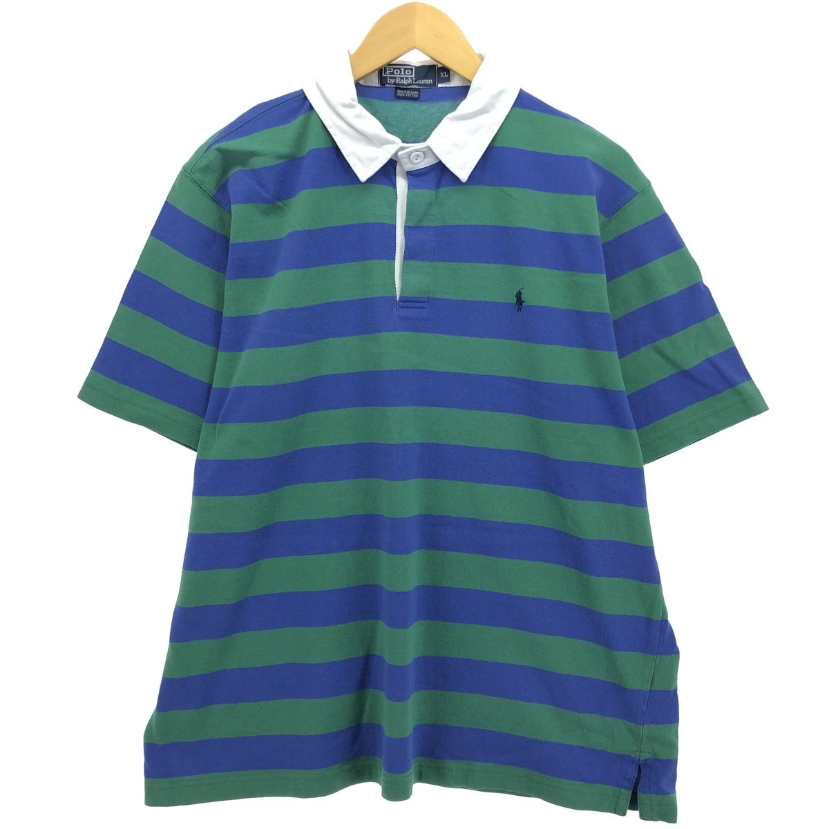古着 ラルフローレン Ralph Lauren POLO by Ralph Lauren ボーダー柄 半袖 ラガーシャツ メンズXL相当/eaa476098
