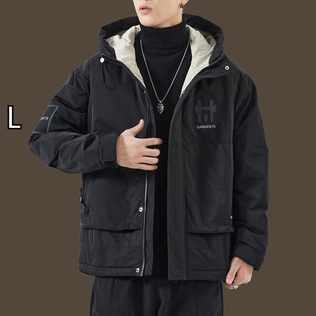 L メンズ 服 シンプル ファッション オシャレ 大人 かっこいい 大きいサイズ ストリート 紳士服 黒 暖かい ダウン ジャケット 冬 ファッション 防風 フード