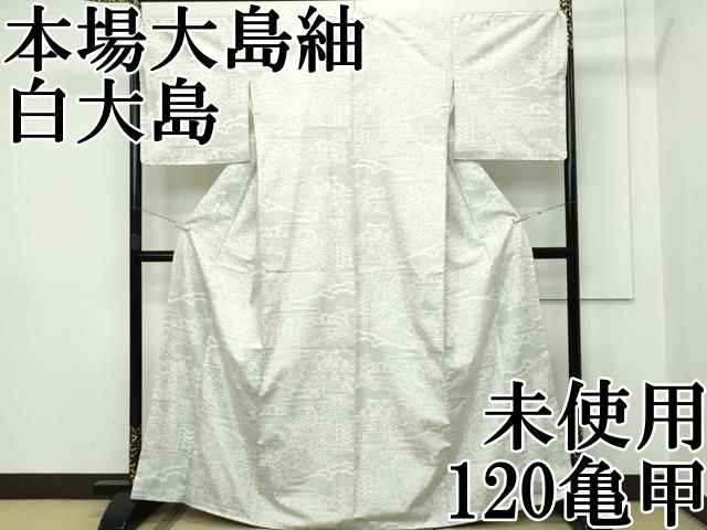 ❣️しずえ❣️値下げ☘️新品未使用*本場大島紬+120亀甲*草花文様3点 平和屋本店□極上 本場大島紬 白大島 120亀甲 吉祥草花文 逸品