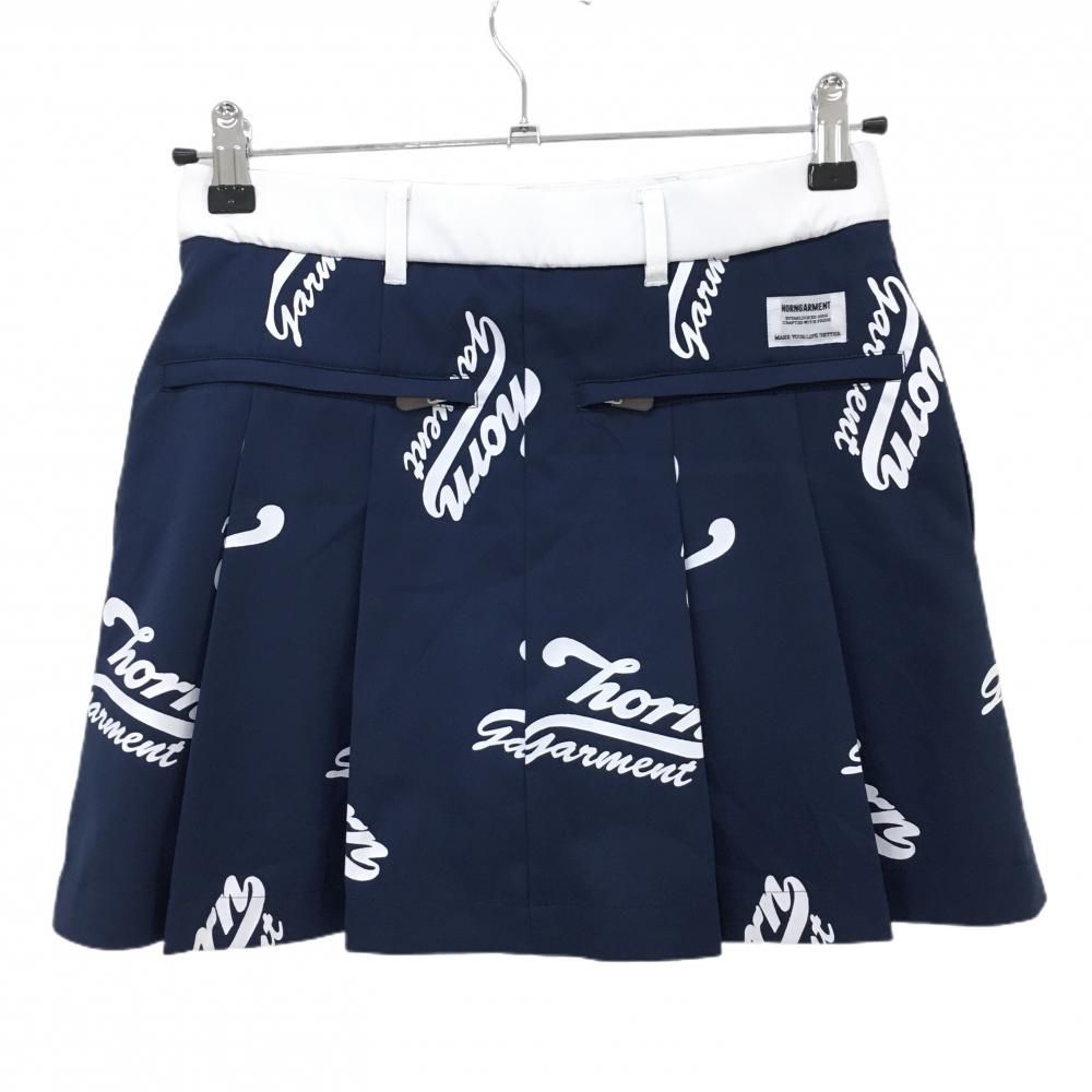 超美品】ホーンガーメント スカート ネイビー×白 ロゴ総柄 内側 超美品】ホーンガーメント スカート ネイビー×白 ロゴ総柄 内側