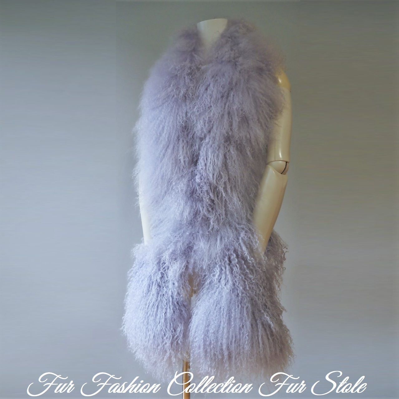 媚びない甘さ☆ラベンダーチベットラムファーロングマフラーポケット付ファーストール 媚びない甘さ☆ラベンダーチベットラムファーロングマフラーポケット付