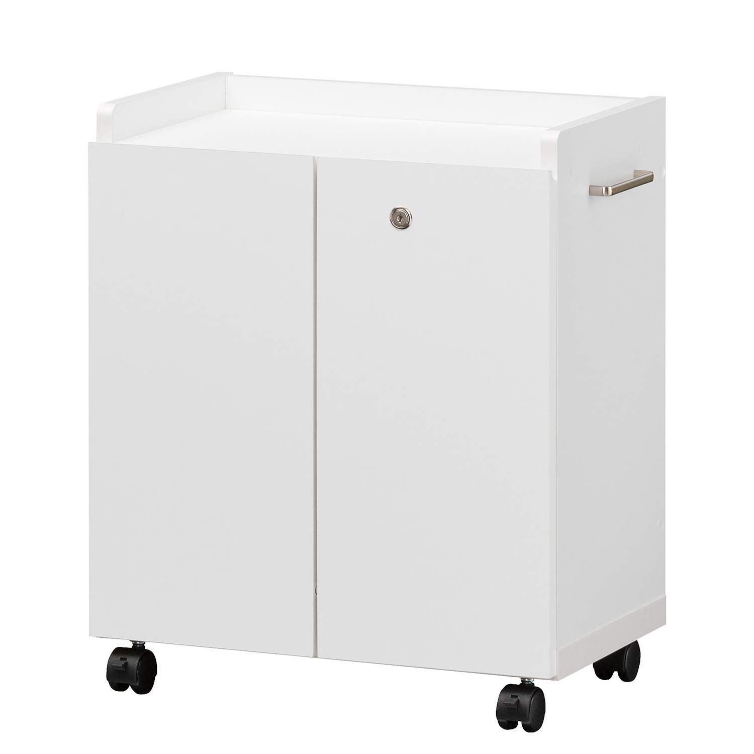 迅速発送 白井産業 デスクサイドに便利 サイドワゴン ラック キャスター付 扉 鍵付き デスク下収納 背面化粧 木製 白 幅50 高さ59.2 奥行31cm OF2-6050DC オフィスコ2