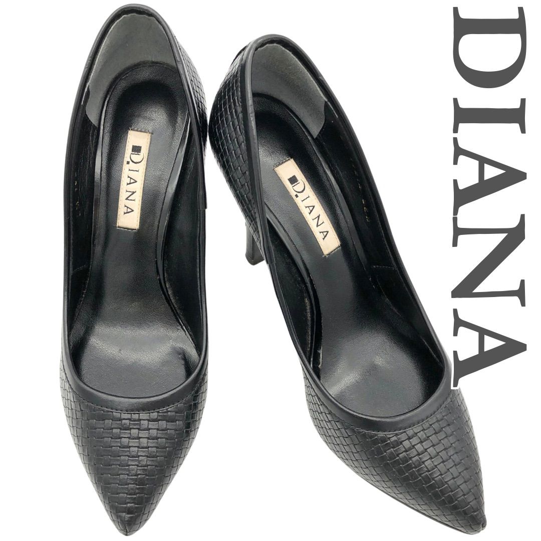 【極美品✨】DIANA レザー　リボン　ポインテッドトゥ　ハイヒール 美品✨DIANA ブラックリボンポインテッドトゥハイヒール - メルカリ