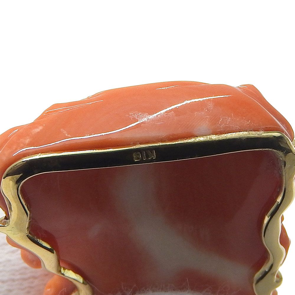 本物保証】 鑑付 新品同様 ペンダントトップ 約10.0g K18YG サンゴ  