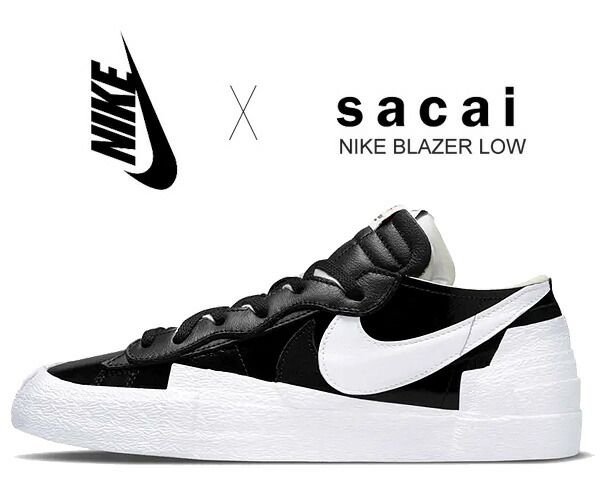 ナイキ ブレザー ロー サカイ NIKE BLAZER LOW | SACAI black|white-wht dm6443-001 ブラックパテント Black Patent Leather スニーカー