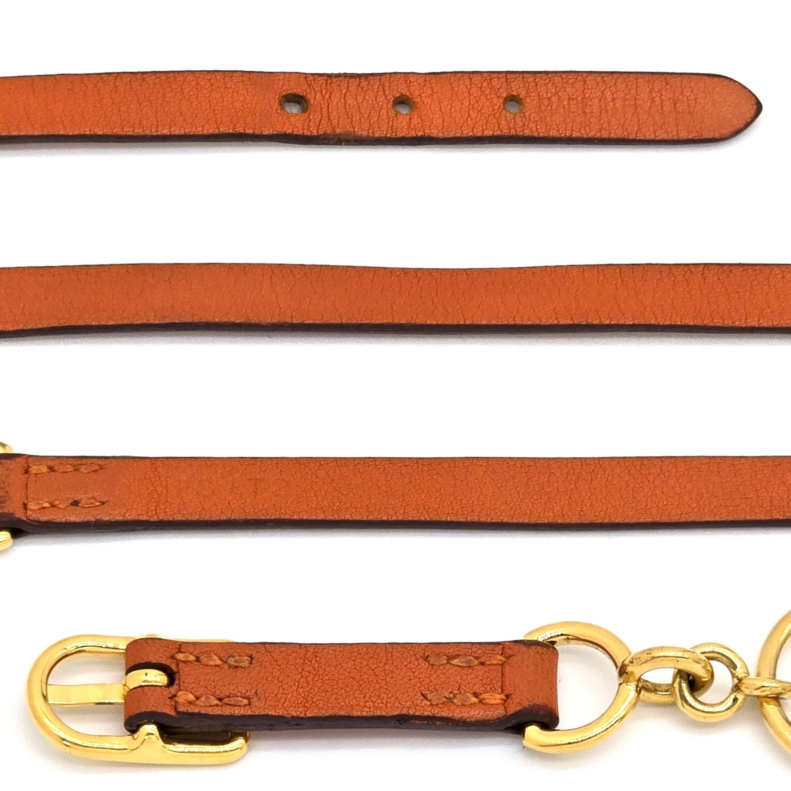 HERMESレザーブレスレット オレンジ 中古】 エルメス HERMES ブレスレット レザー オレンジ シルバー