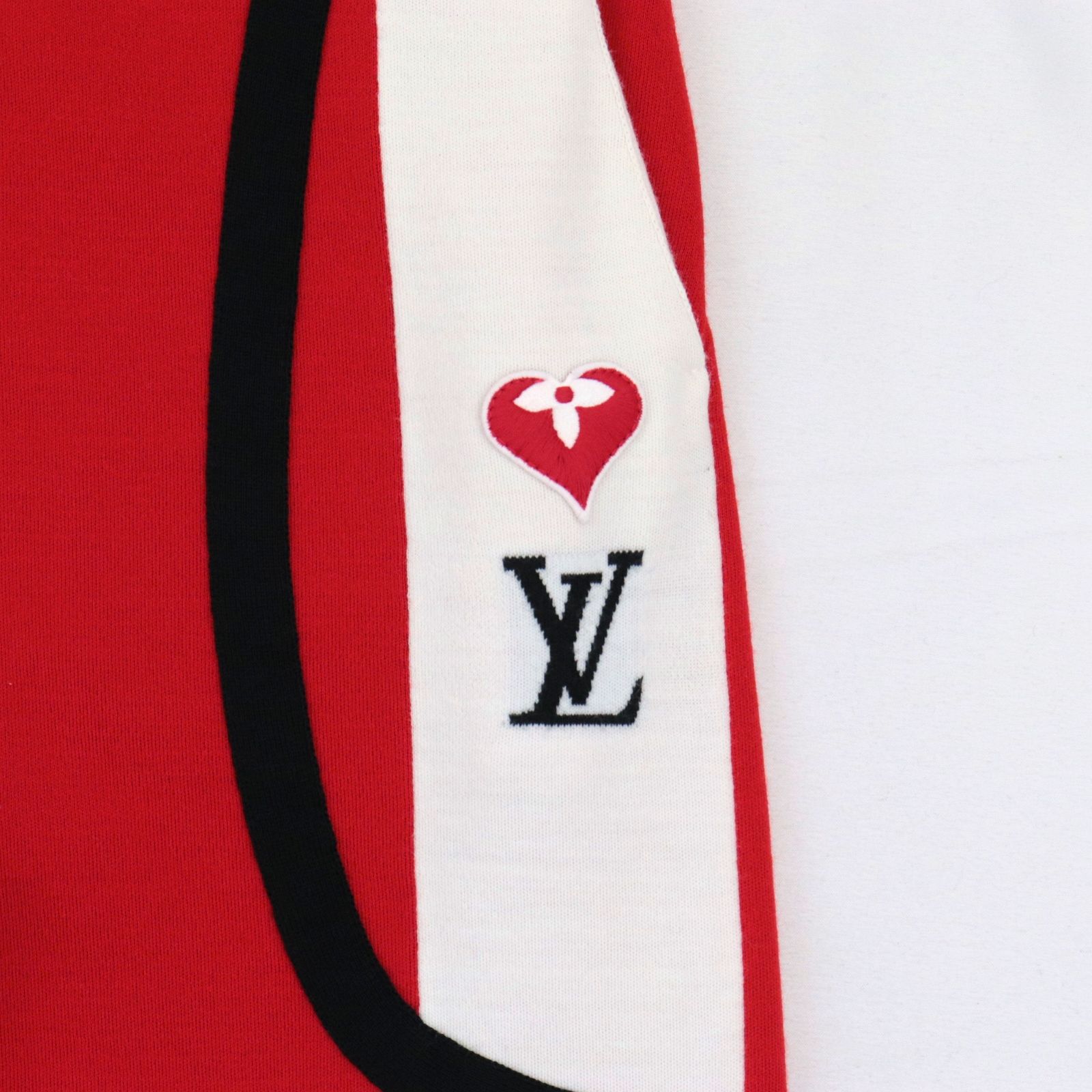 美品 ルイ・ヴィトン ゲームオン ジョギングパンツ レディース 赤 オフホワイト XS LVロゴ ハートモノグラム刺繍 LOUIS VUITTON