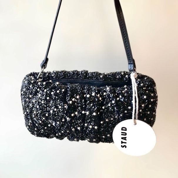 STAUD ビーンバッグ 総ビーズ刺繍パーティーバッグ 新品 STAUD 総ビーズ刺繍バッグ パーティーバッグ ビーンバッグ