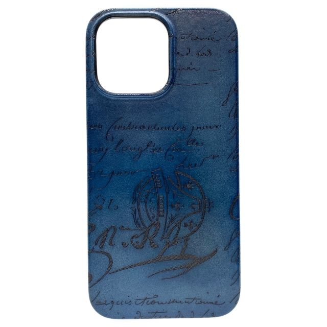 ベルルッティ Scritto Leather スクリットレザー iPhone 14 ProMax ケース iPhoneケース スマホケース レザー ネイビー Berluti