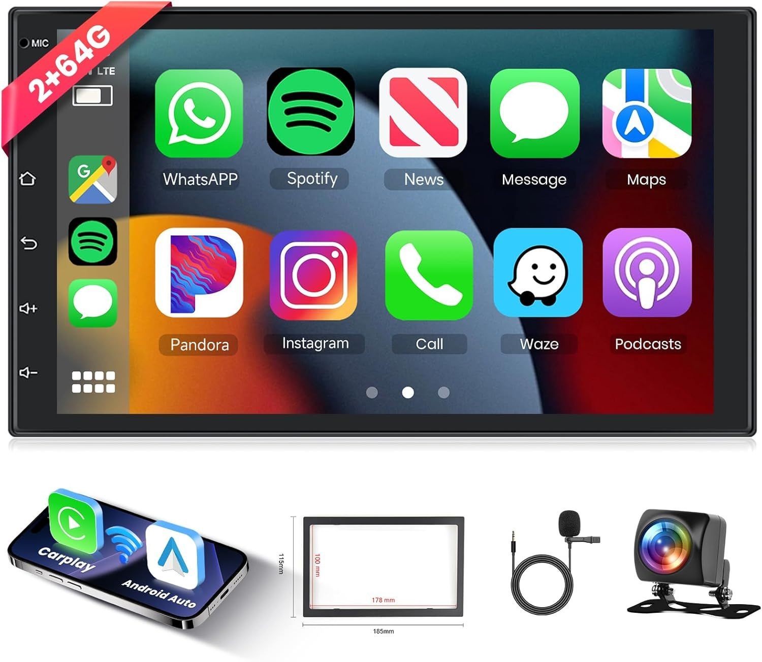 7インチタッチスクリーン 1080Pスクリーン 2 Dinカーステレオのラジオ Bluetooth WIFI FM RDSラジオ 無線LAN AHDカメラ USB