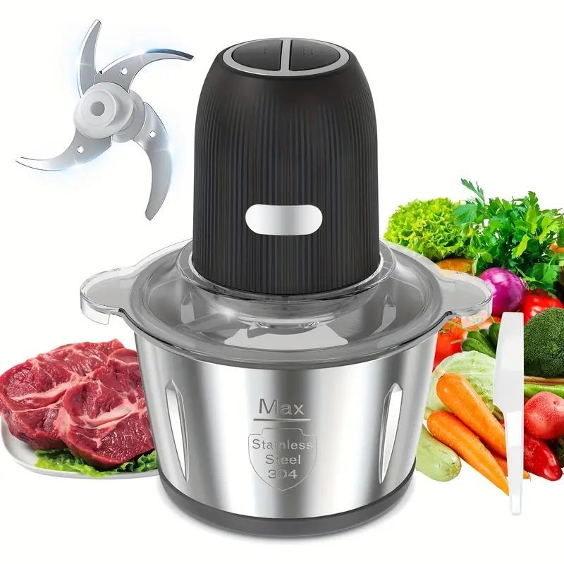 500W高出力電動フードプロセッサー＆チョッパー デュアルレベルブレード ステンレス鋼 大容量2L - 肉 野菜 子供向け食品に最適 - お手入れ簡単 日本プラグ 多目的フードチョッパー |人間工学に基づいたデザイン|耐久性のある構造 キッチン用チョッパー