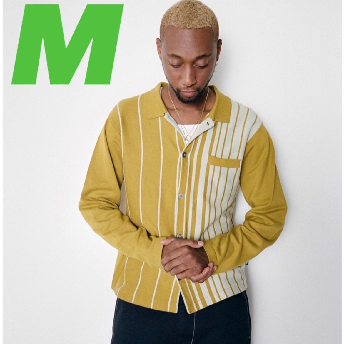 stussy】STRIPED KNIT SHIRT yellow 新品未使用 - メルカリ