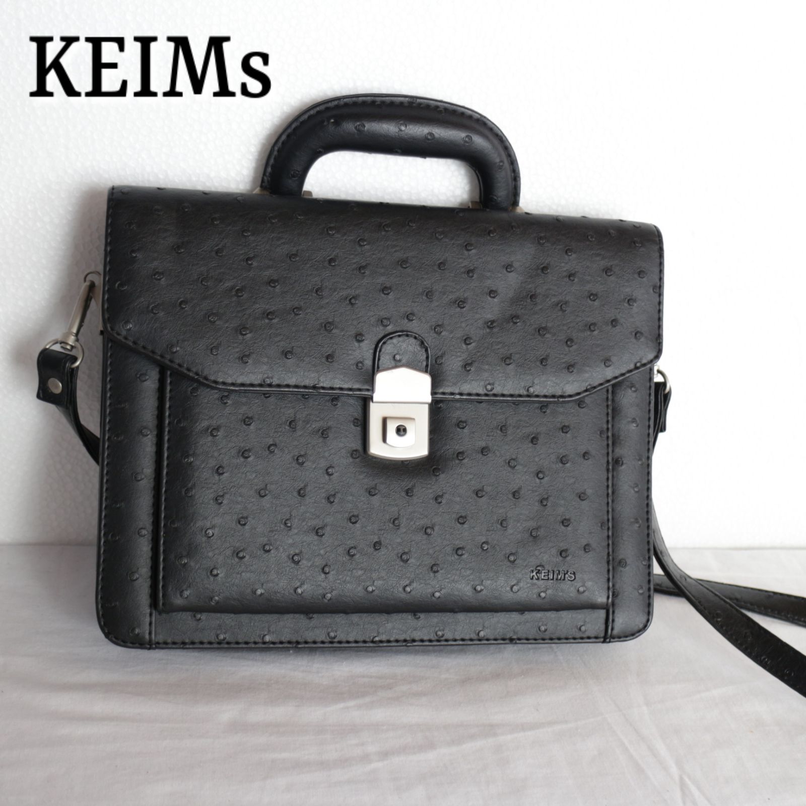 KEIM's ビジネスバッグ ショルダーバッグ オーストリッチ メンズ 黒 革