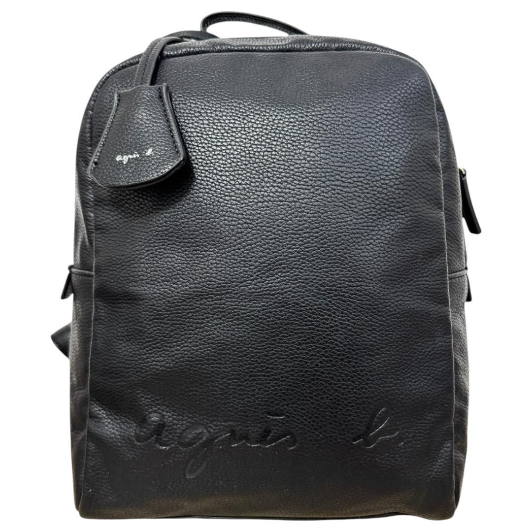 agnes b. アニエスベー リュック ミニ シボレザー 型押しロゴ チャーム ブラック