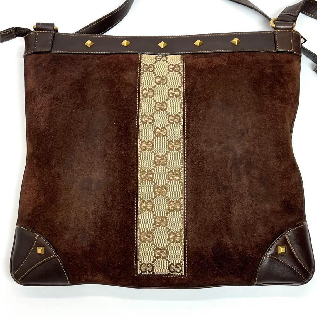 美品 希少 GUCCI グッチ ショルダー バッグ GGキャンバス スエード 