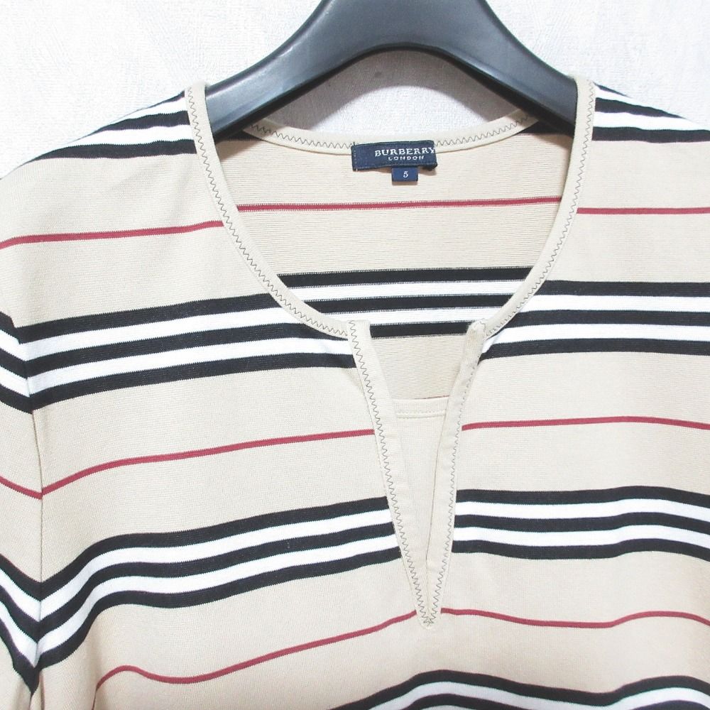 良品 BURBERRY LONDON バーバリーロンドン マルベリーシルク 半袖 Vネック デザインニット カットソー S ベージュ レディース 古着 中古 BURBERRY 良品 LONDON バーバリーロンドン マルベリーシルク