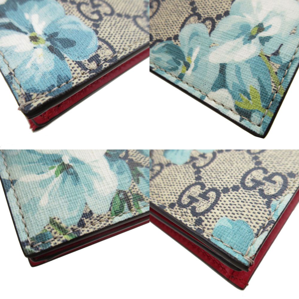 【極美品】グッチ 二つ折り財布 ベージュ ライトブルー ブルームス スプリーム 未使用 グッチ GGブルームス 546372 GGスプリーム ベージュ コンパクト