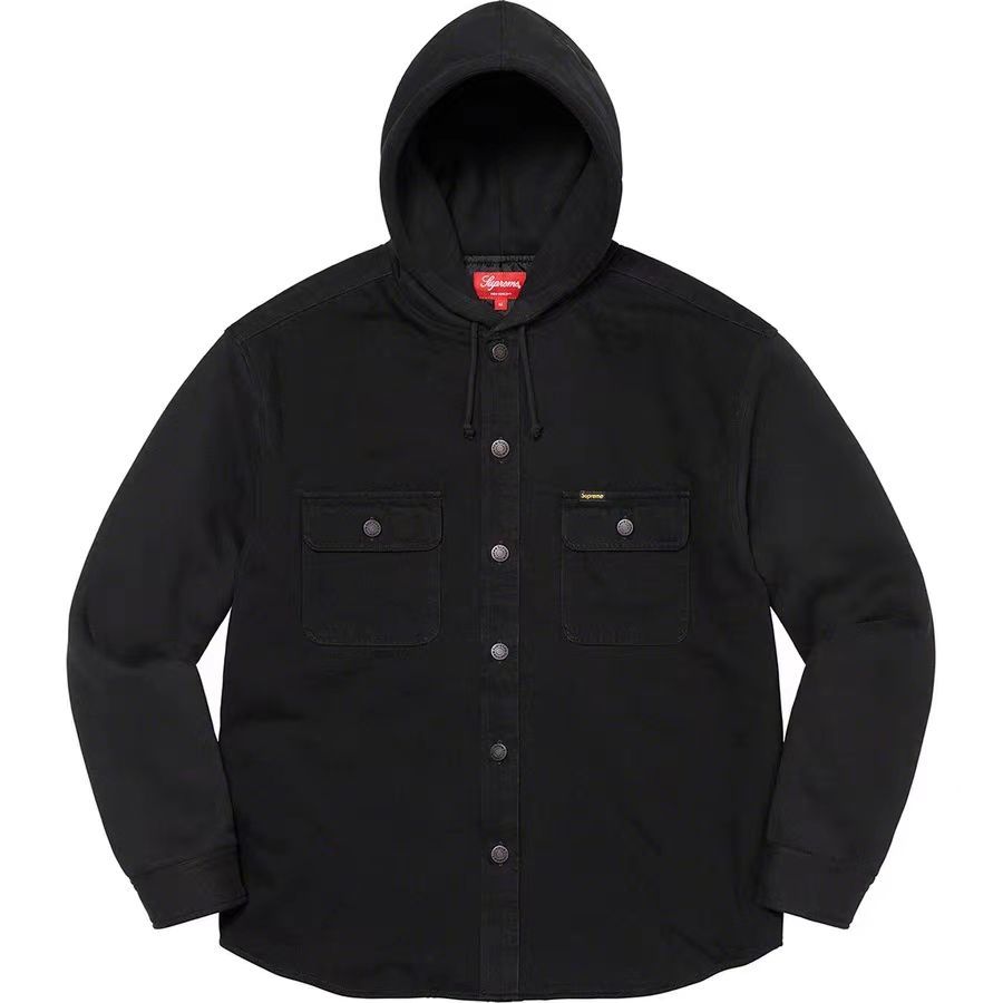 Supreme Fleece Hooded Denim Shirt 黒　Sサイズ
