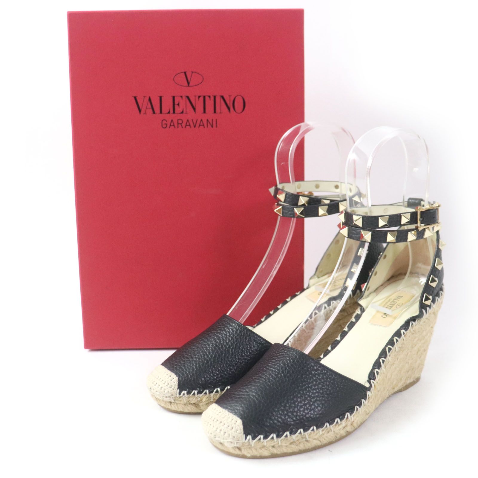 美品☆Valentino Garavani ヴァレンティノガラヴァーニ レザー ロックスタッズ アンクルストラップ ウェッジソール サンダル ブラック  ゴールド金具 36 箱付き イタリア製 レディース - メルカリ