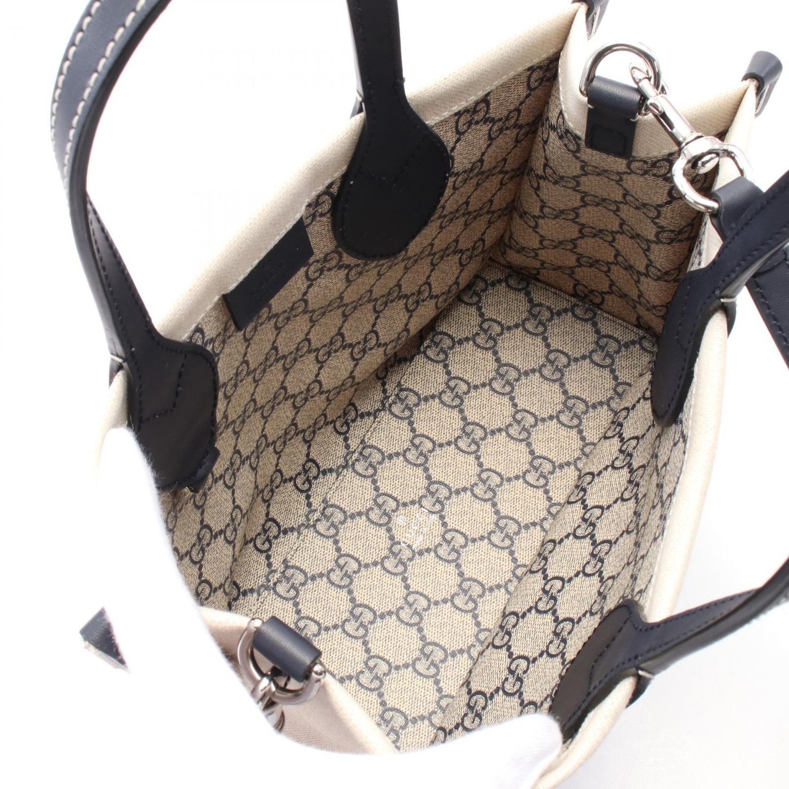 グッチ GUCCI トートバッグ プリント ミニ 772144 ナチュラル/ネイビー 